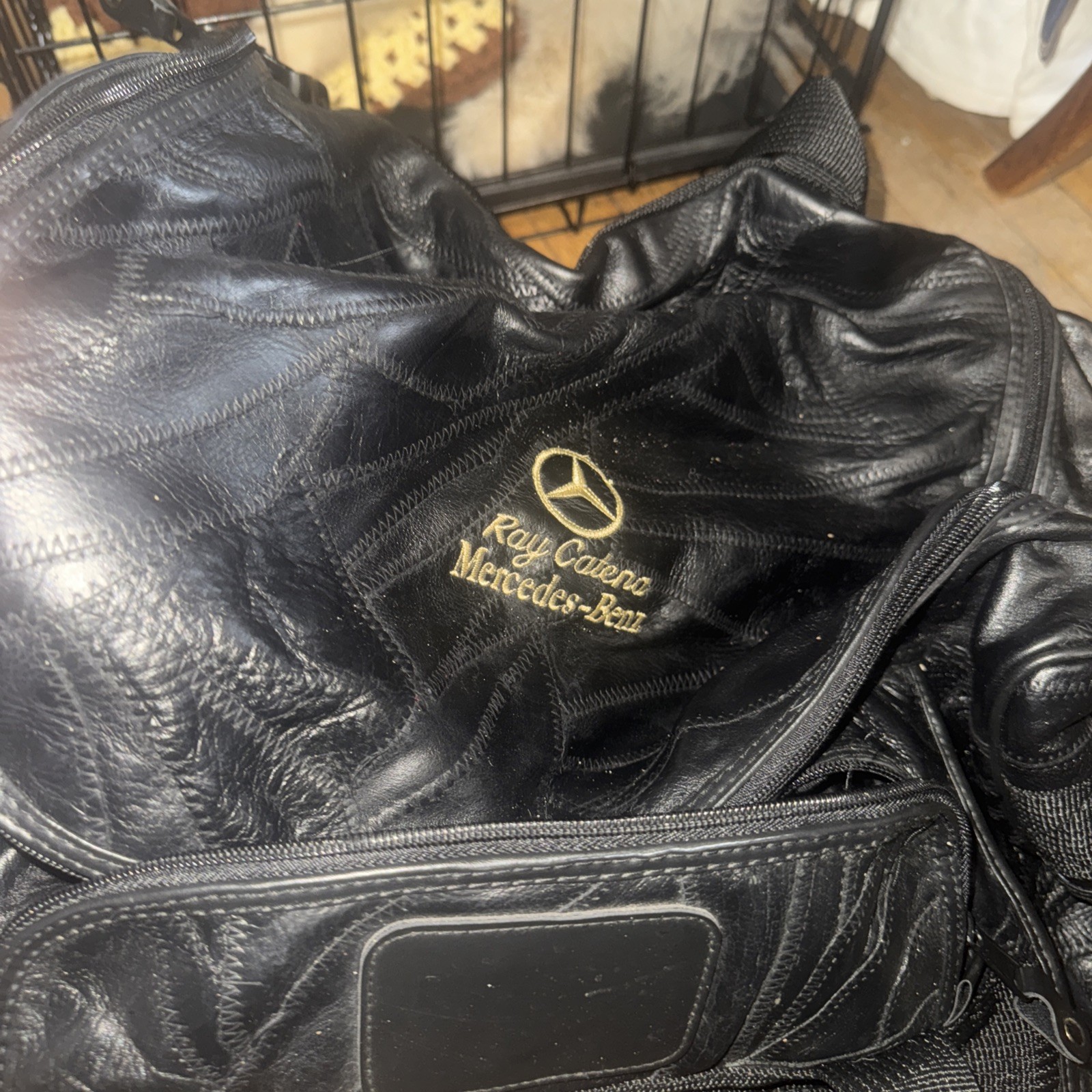 Mercedes Benz Black Leather Duffle Carry On Weekender Overnight Travel Bag NICE