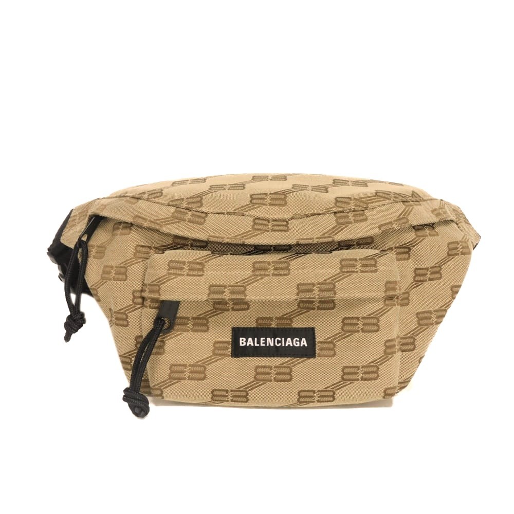BALENCIAGA Signature Medium Belt Bag Logo BB Monogram Jacquard Beige