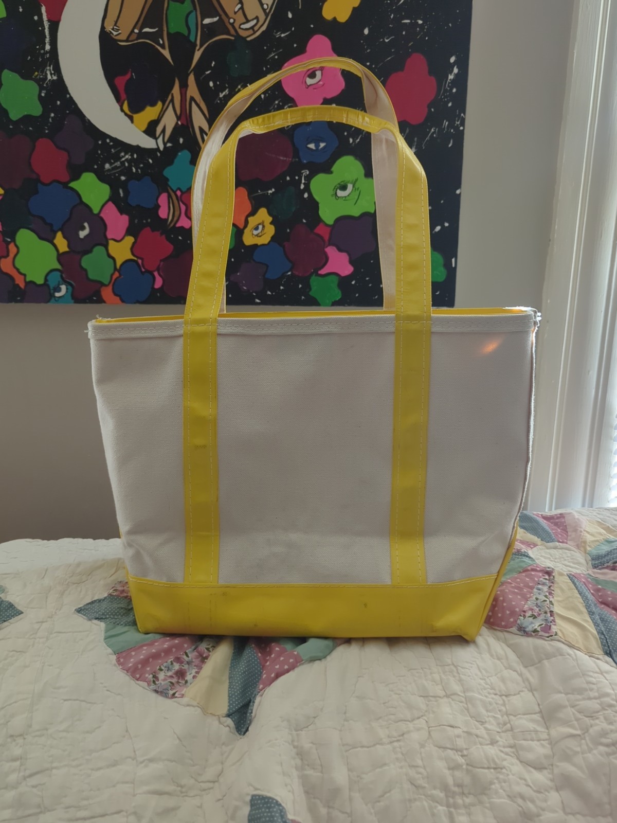 Vintage LL Bean Boat & Tote Canvas Rubberized Yellow and Ivory