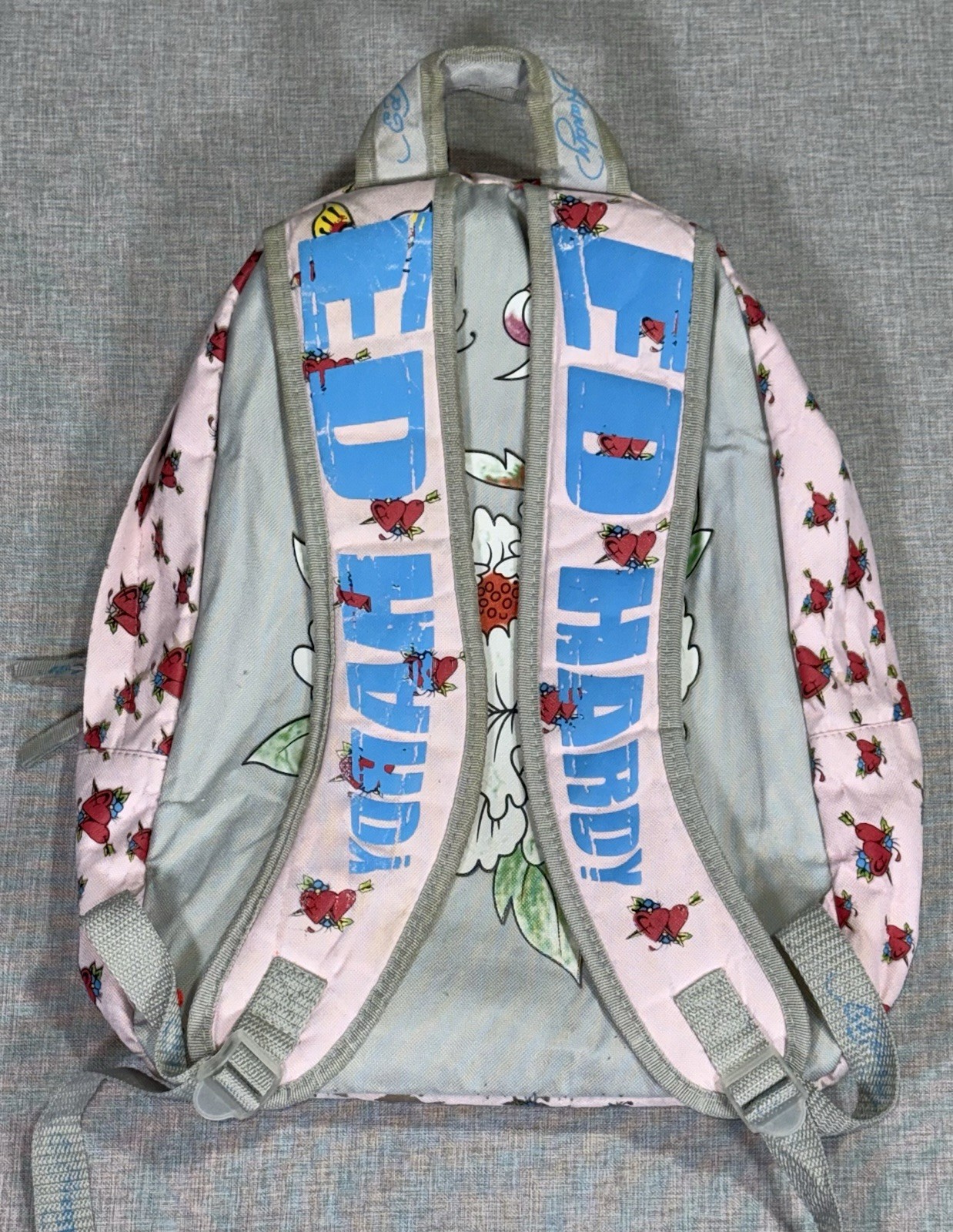 Ed Hardy Backpack Pink Canvas Snow Leopard Rose Y2K Christian Audigier Rare