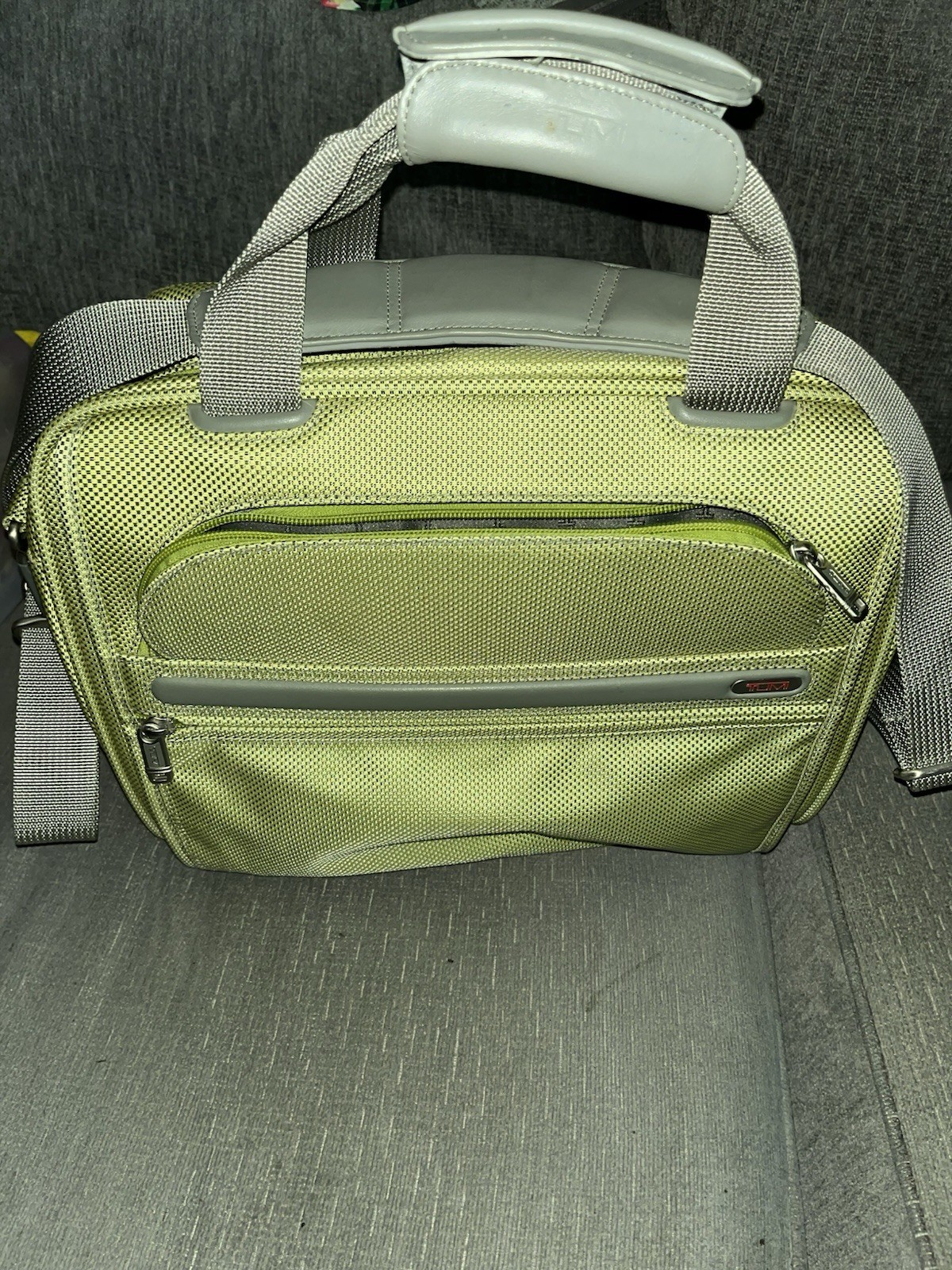 Tumi Alpha Duffel Travel Carry On lap top Bag Green Gray Checkered