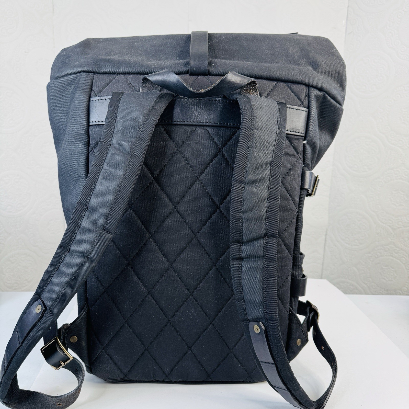 Pack Animal Waxed Cotton Canvas Roll Top Rally Pack Moto Backpack Leather Black