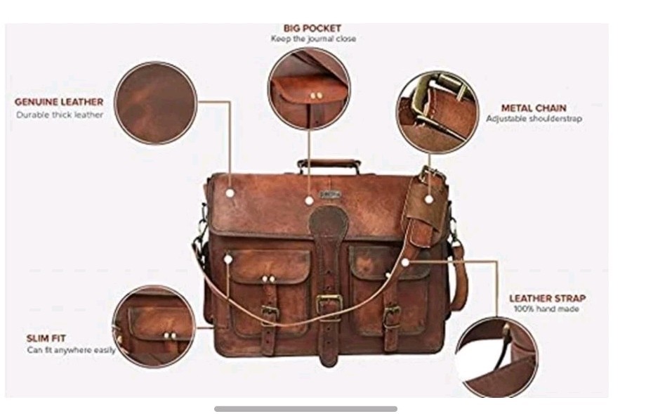 Cuero Leather Messenger Bag, 18 Inch Laptop Bag, Crossbody Bag Men. Vintage Look