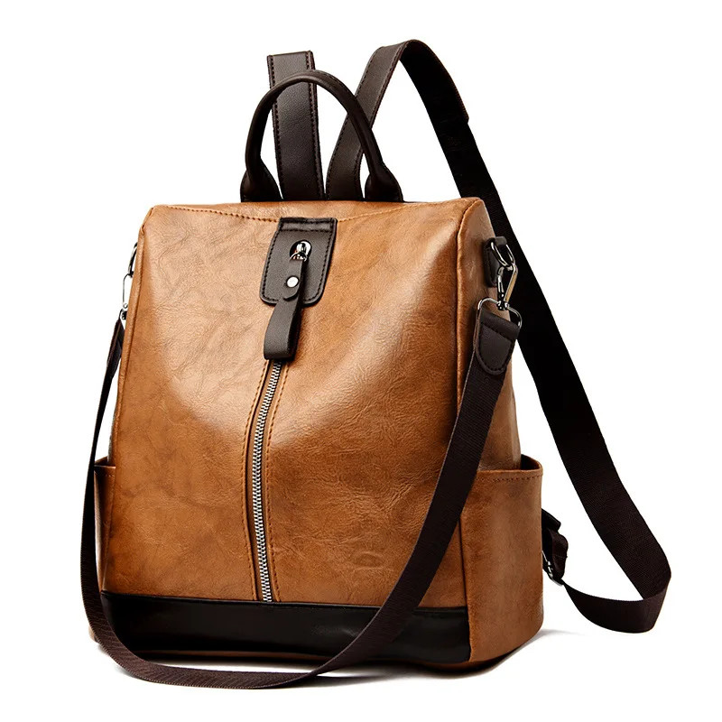 Anti Theft Backpack Faux Leather Large Capacity Travel Laptop Shoulder Bag Women