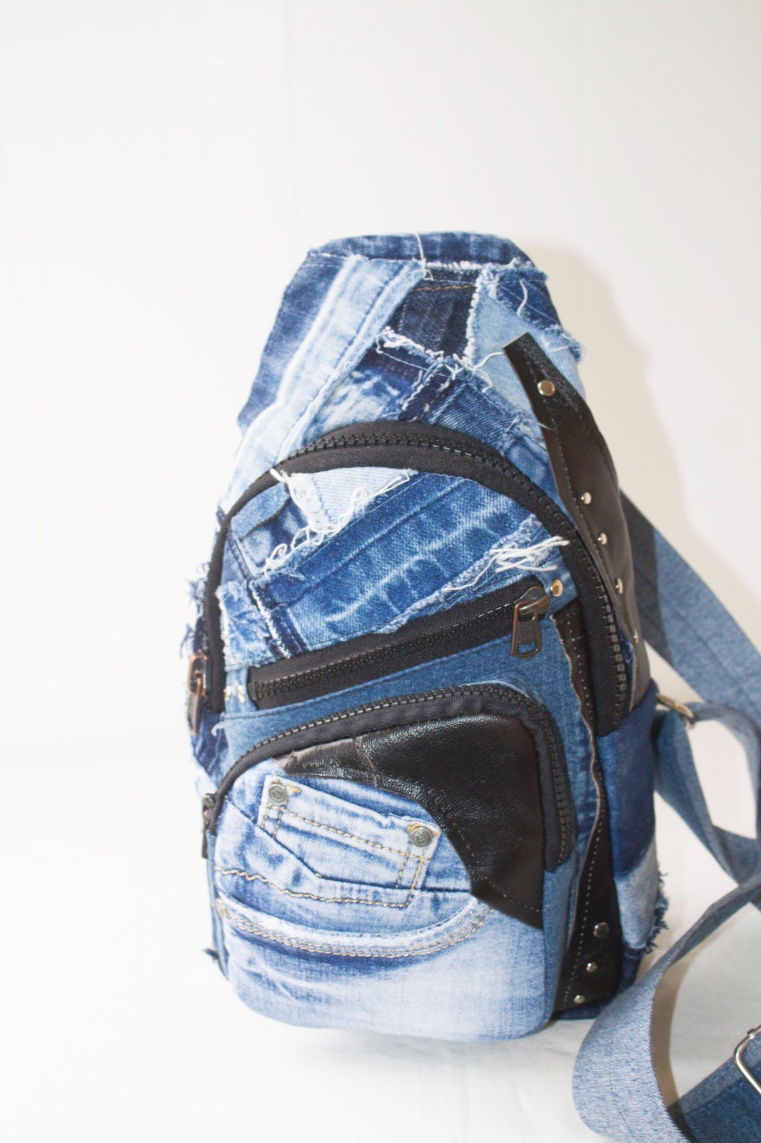 Denim single-strap chest backpack Upcycling Unisex sling bag