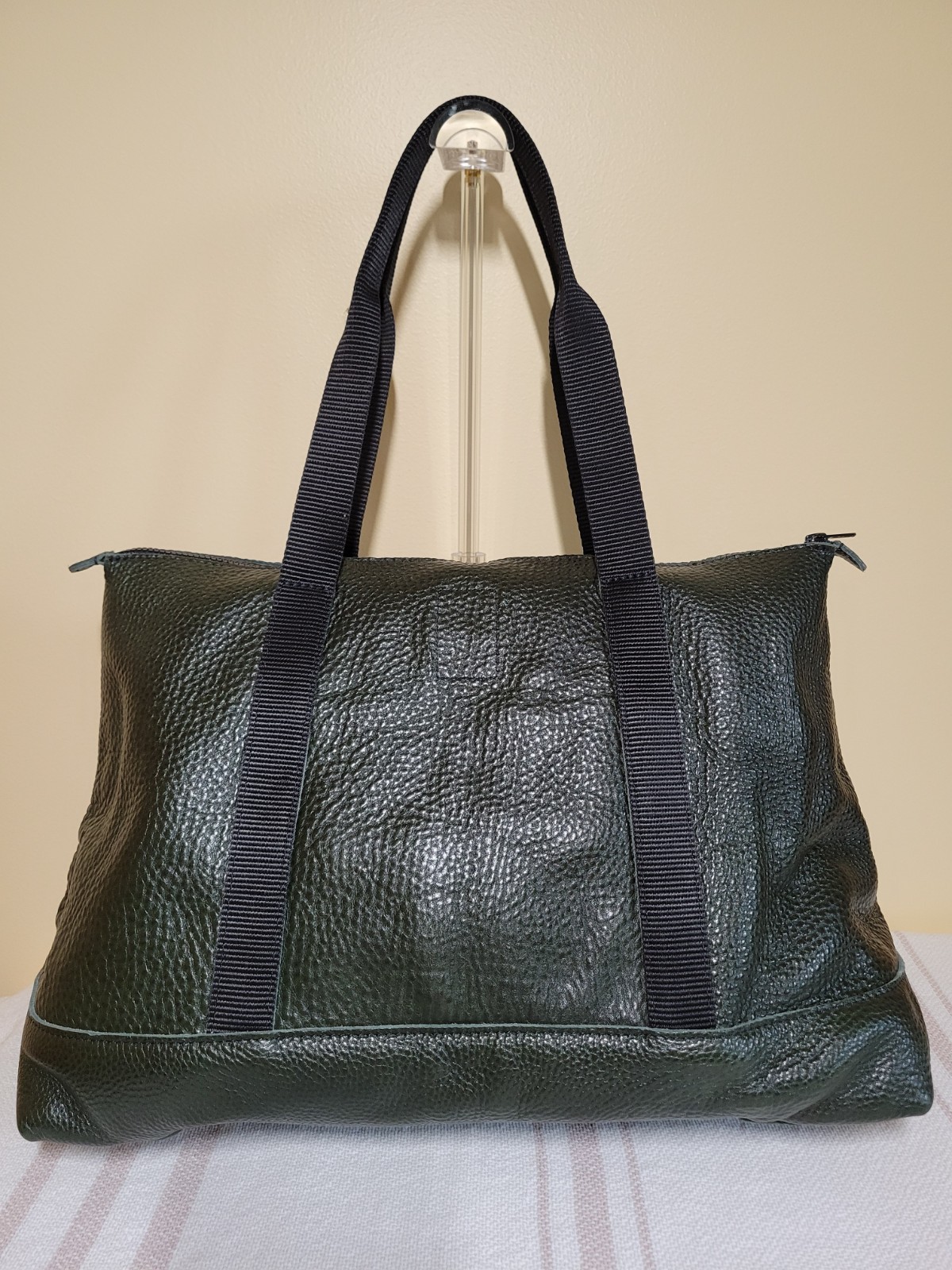 Lyndon – Weekender Leather Duffle Bag, Dark Green, EUC