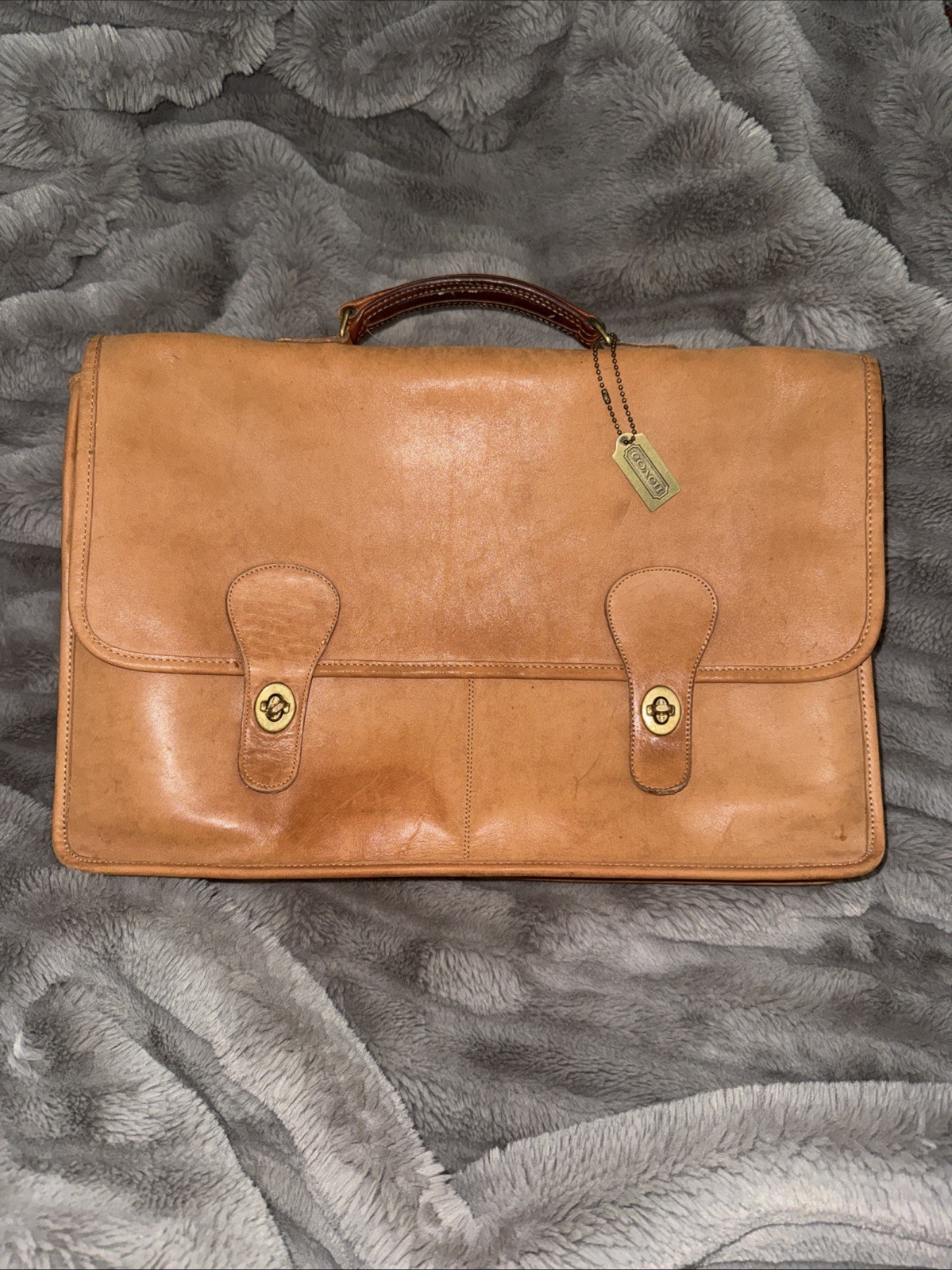 Vintage Coach Slim Briefcase British Tan Double Turn Lock Made in New York City