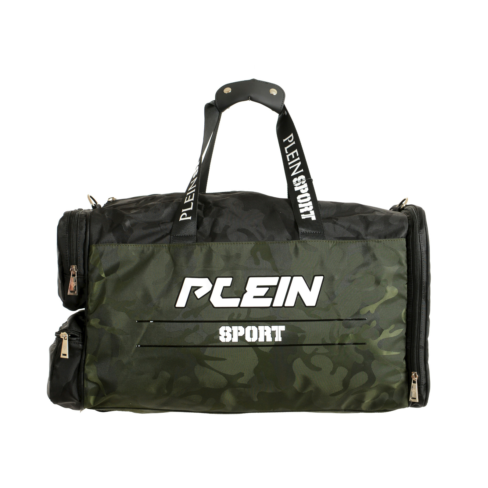 Plein Sport Men’s Military Green Logo Print Large Travel Gym Duffle Backpack Bag