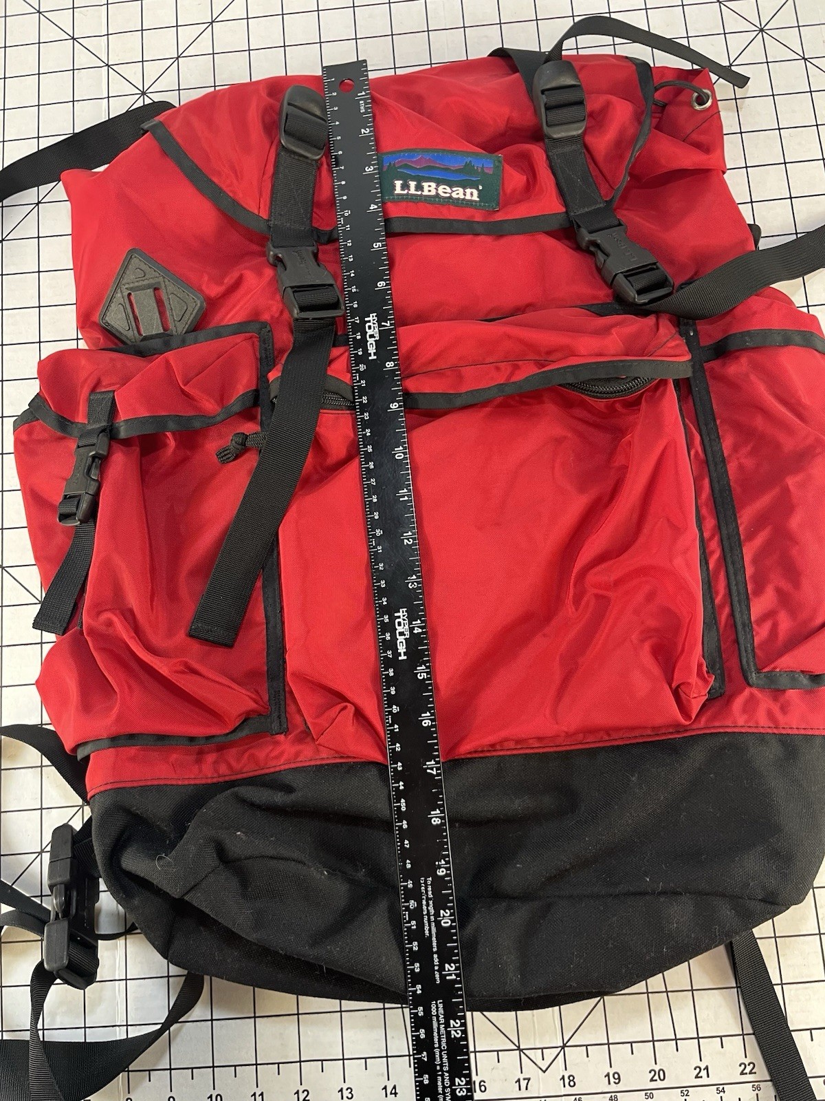 LL Bean Red Black Continental Rucksack Backpack Military Bag Vtg 80s 90s Hiking
