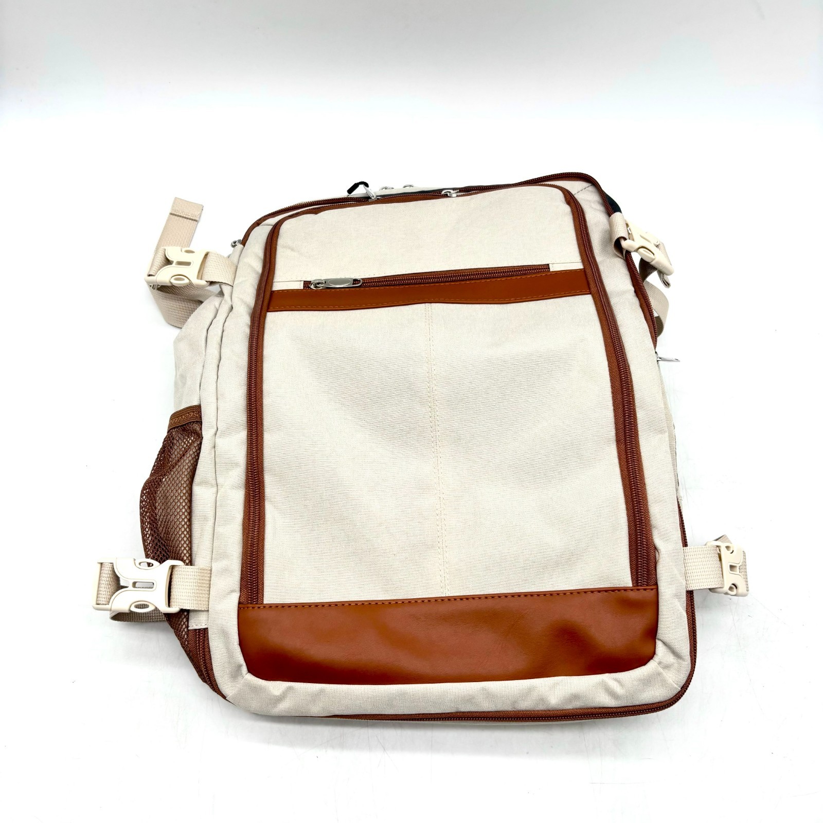 Women’s White Brown Expandable Travel Laptop (15.6inch) Backpack 24L