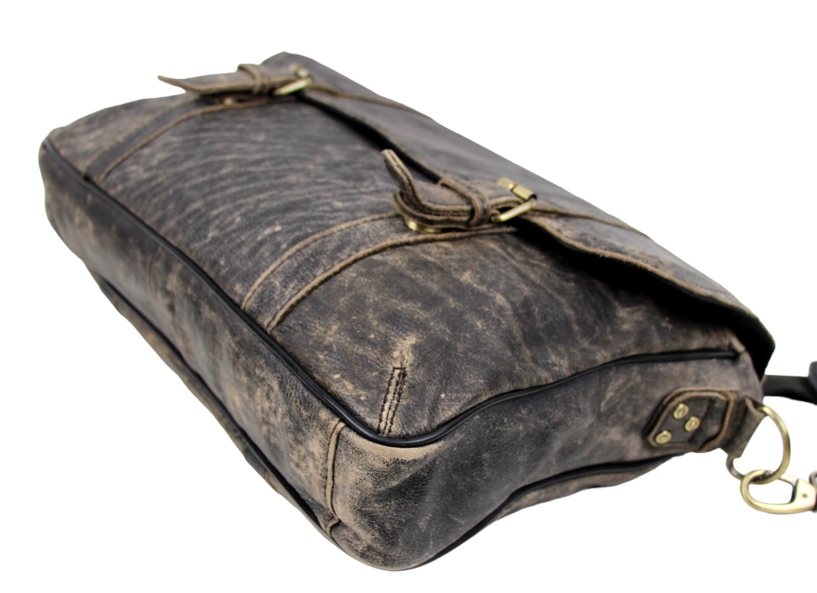 Black Rivet DISTRESSED BROWN LEATHER LAPTOP SHOULDER MESSENGER BAG BRIEFCASE