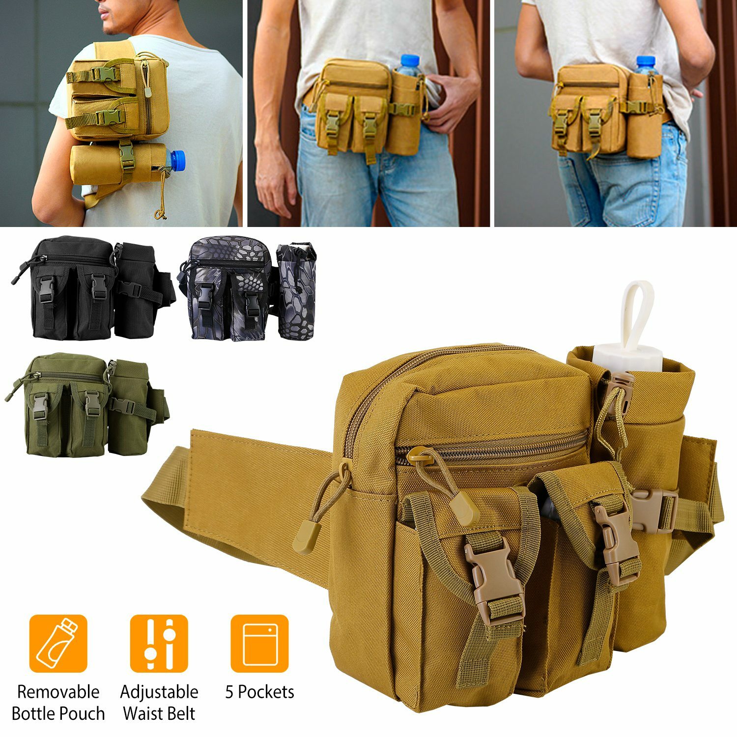 Tactical Waist Bag Military Hiking Hip Shoulder Belt Bag Outdoor Fishing Hunting