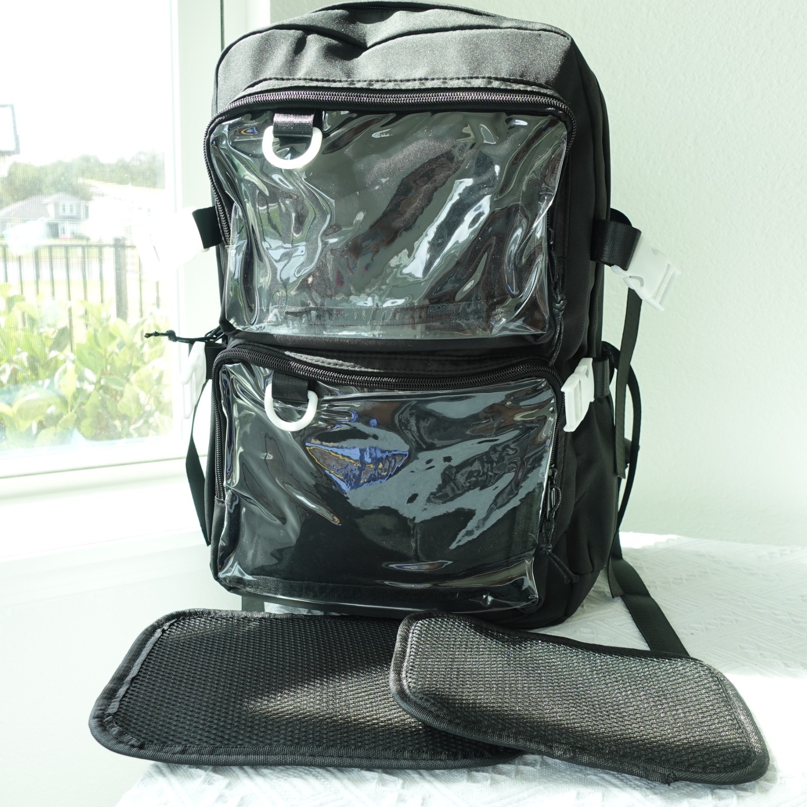 BLACK Large Ita Backpack with 2 Inserts, Lightweight Spacious Anime Pin Backpack