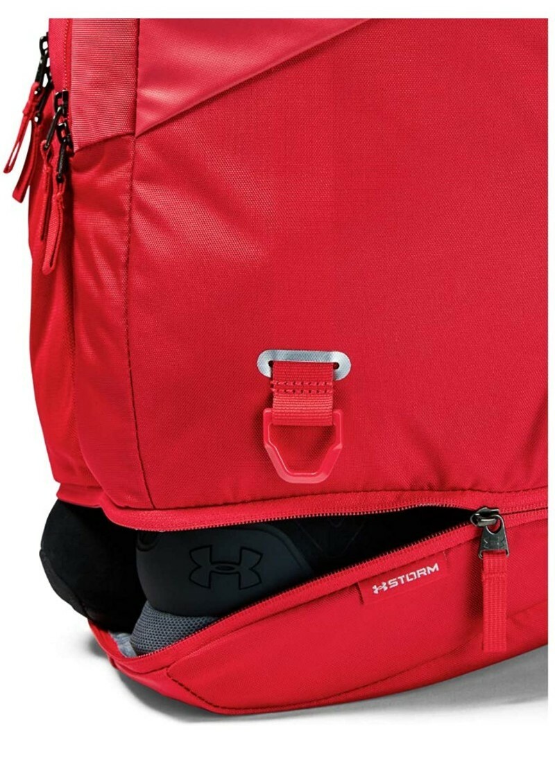 Under Armour Hustle 4.0 Storm Backpack School/Work/Gym/Travel Bag Red/Silver