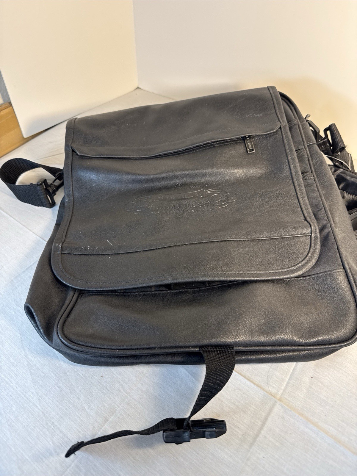 Solid Black leather messenger bag With Inside Pockets And Back Pack Handles