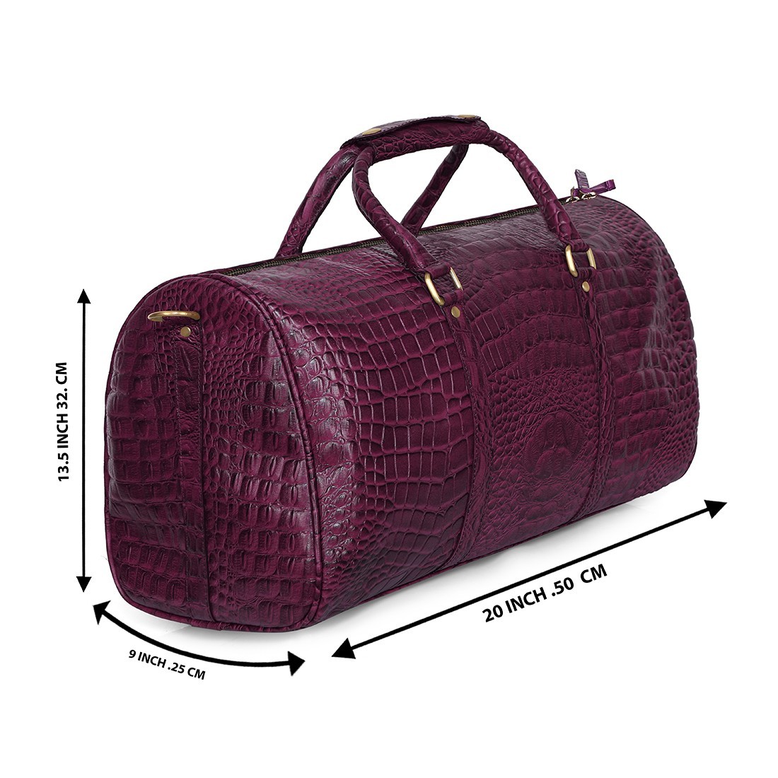 Genuine Leather Purple Crocodile Skin Print Duffel Bag Unisex Luggage cabin Gym