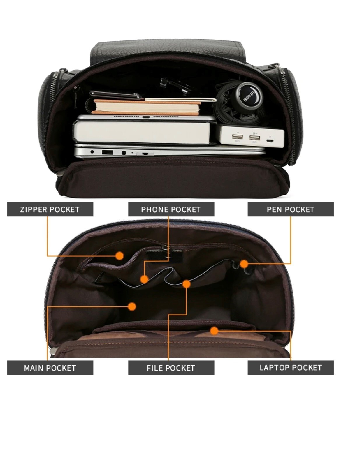 Full grain leather backpack in black or brown, waterproof, outstanding quality!