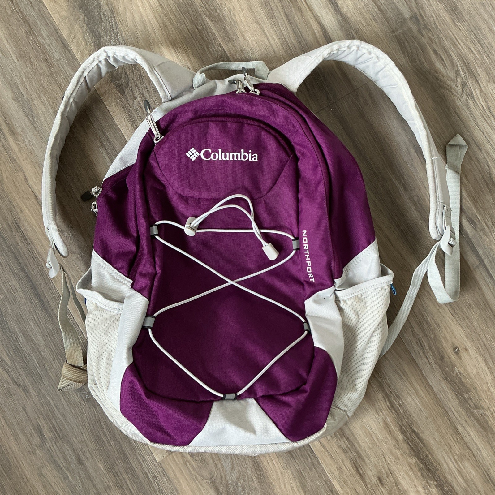 Columbia Northport Backpack Purple Gray Padded Tablet Sleeve Zipper Bag Unisex