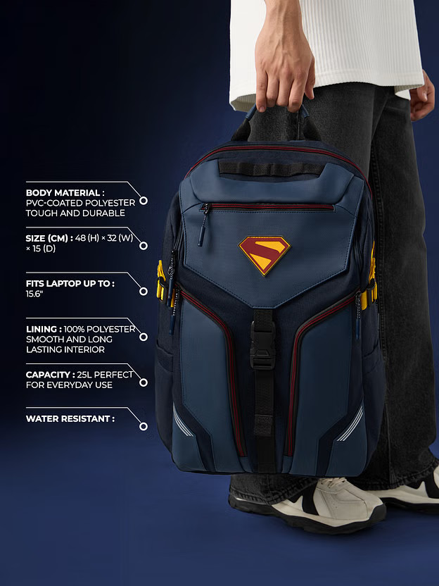 DC Superman Backpack 25L Premium Utility & Laptop Bag College School Travel Bag