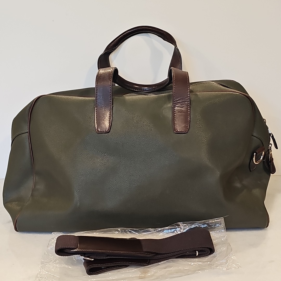 VTG Peter Millar Green PvC/Brown Leather Trim Duffle Travel Shoulder Bag Weekend