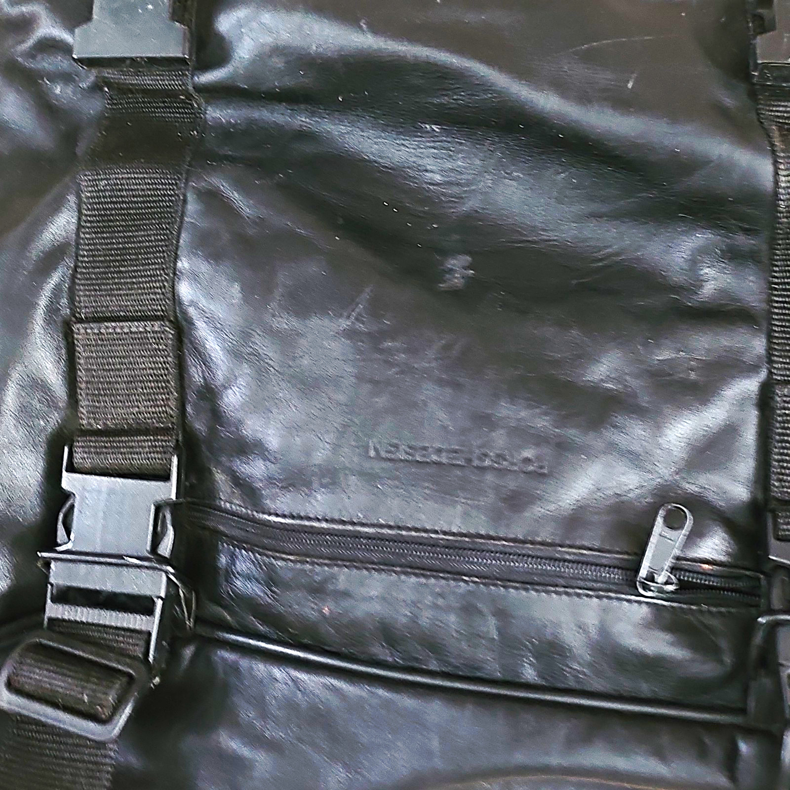 PORSCHE ORIGINAL Black Leather Messenger Shoulder Bag Zip Buckle Nylon Strap