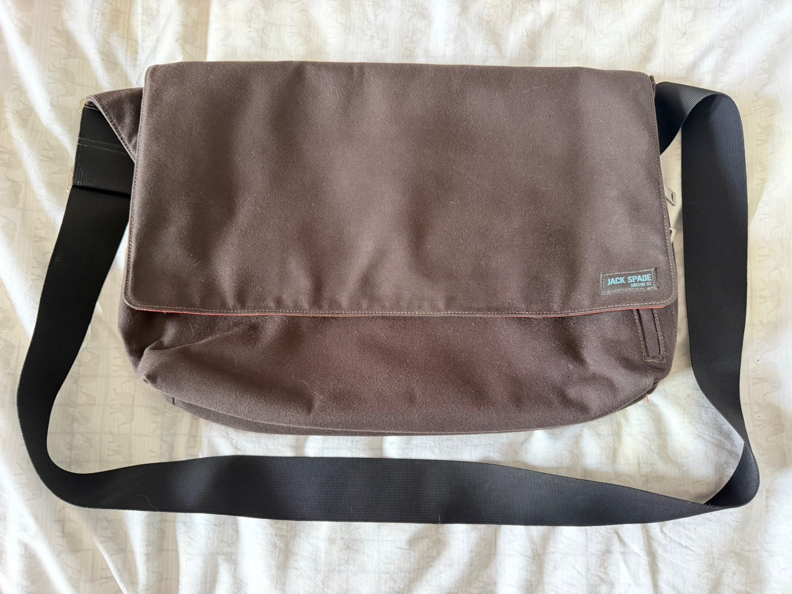 Jack Spade Greene St Messenger Bag – Black/Orange Canvas Laptop Commuter