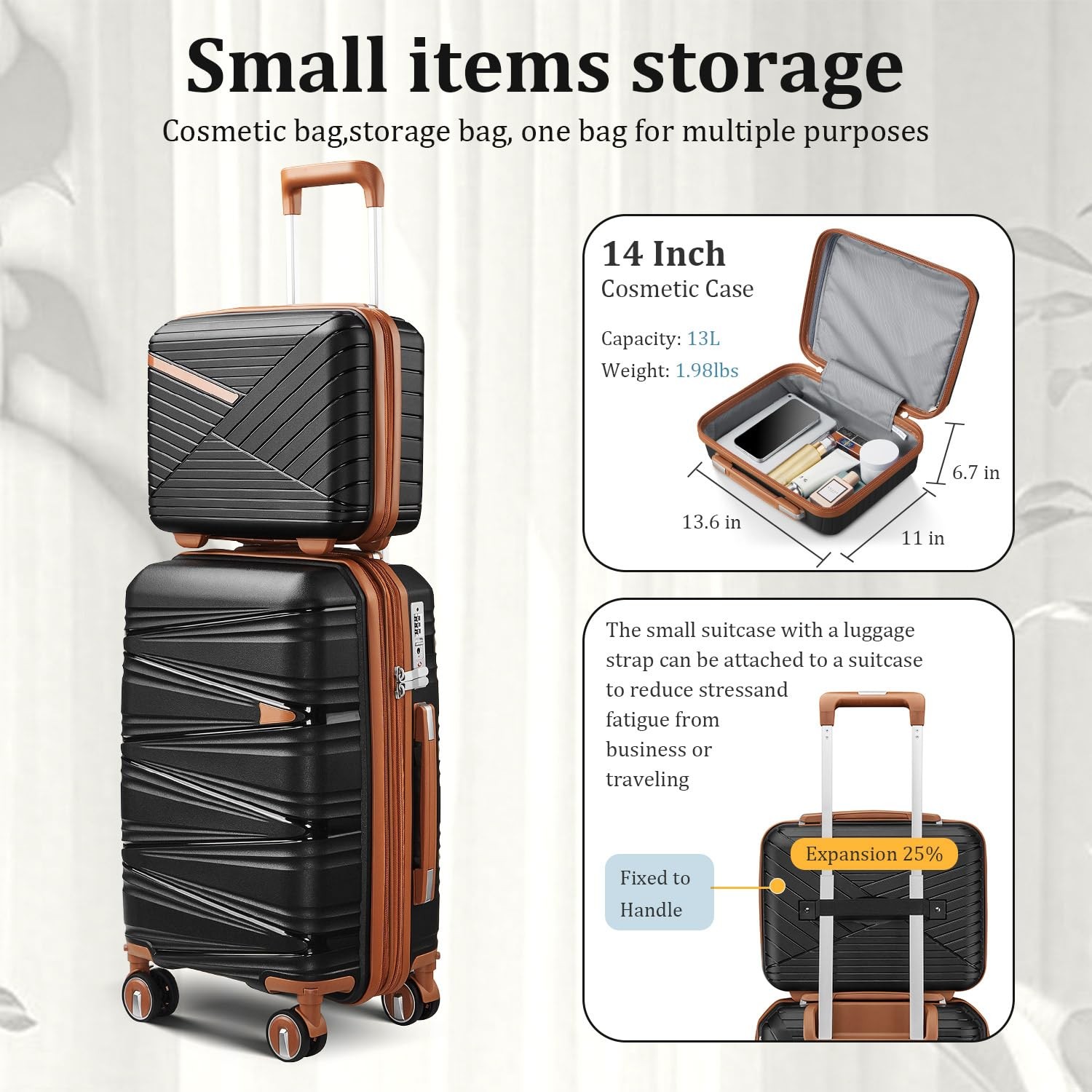 4 Piece Carry On Luggage Set 20 Inch, Expandable PP Hardshell Suitcase with D…