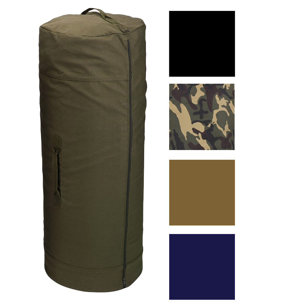 Side Zipper Canvas Duffle Bag Military Duffel Heavy Duty Cotton Army Sea Cargo