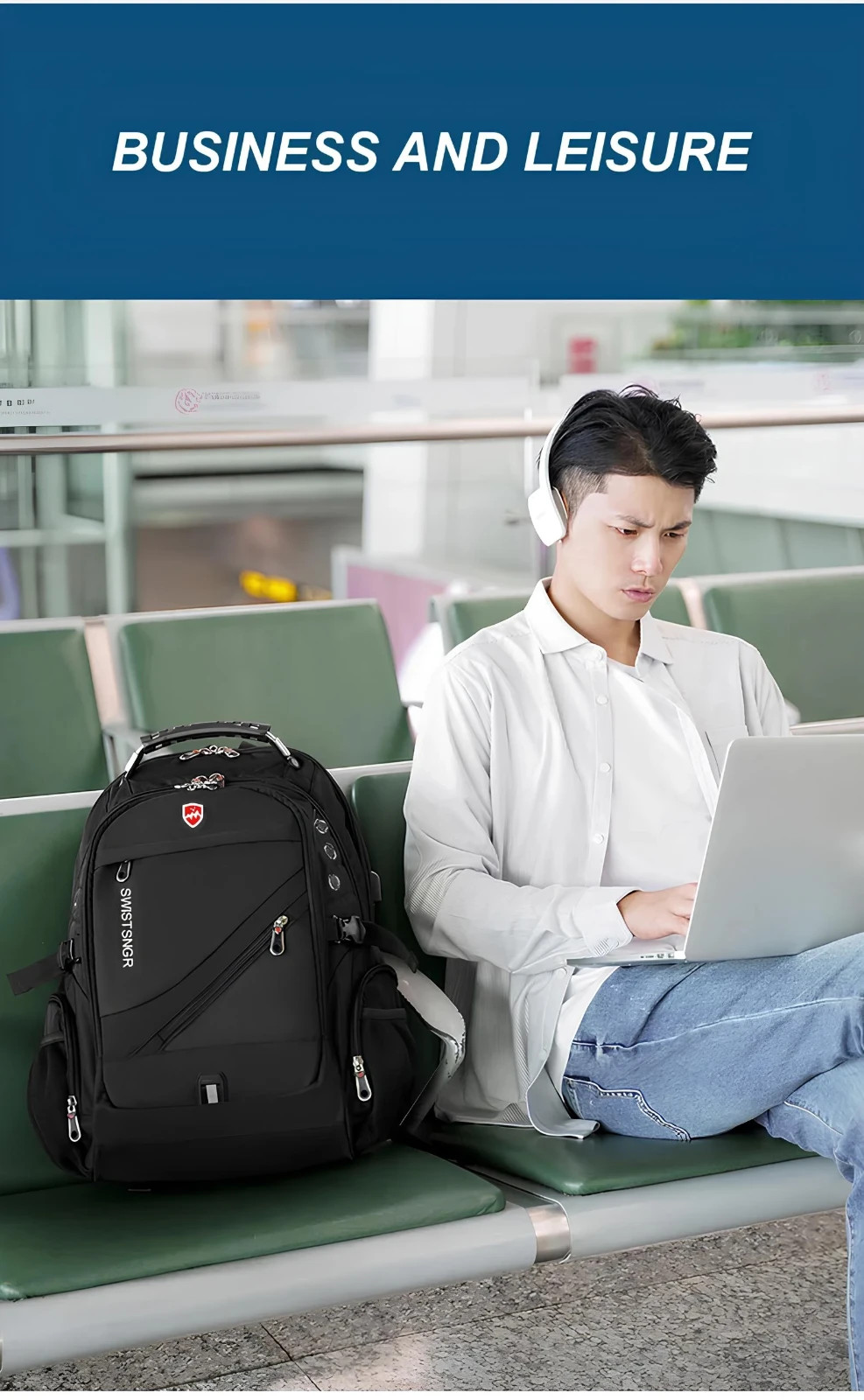 Waterproof 17.3/20 Inch Laptop Backpack Men USB Charging Swiss Backpack Travel