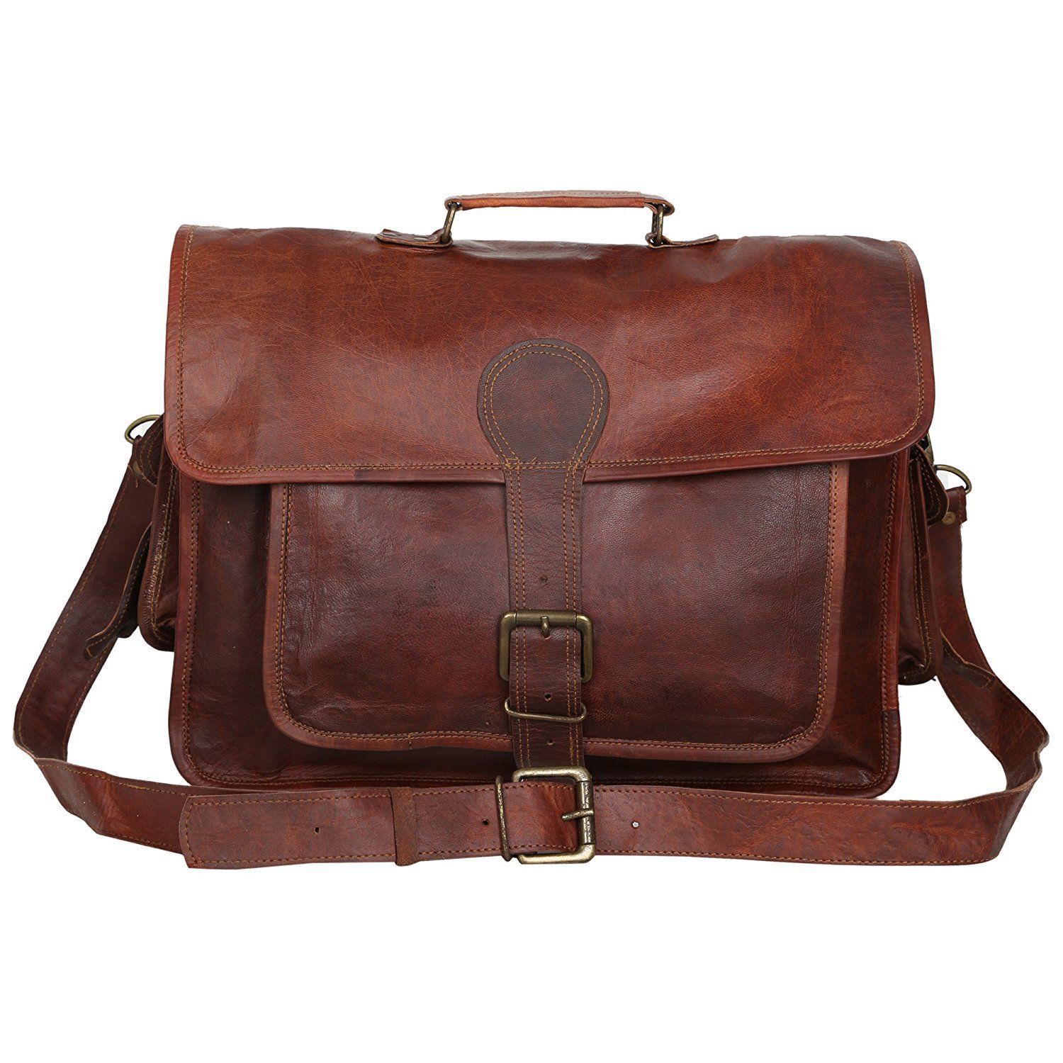 Men’s Laptop Bag Genuine Leather Office Messenger Breifcase Brown Handbag 16″