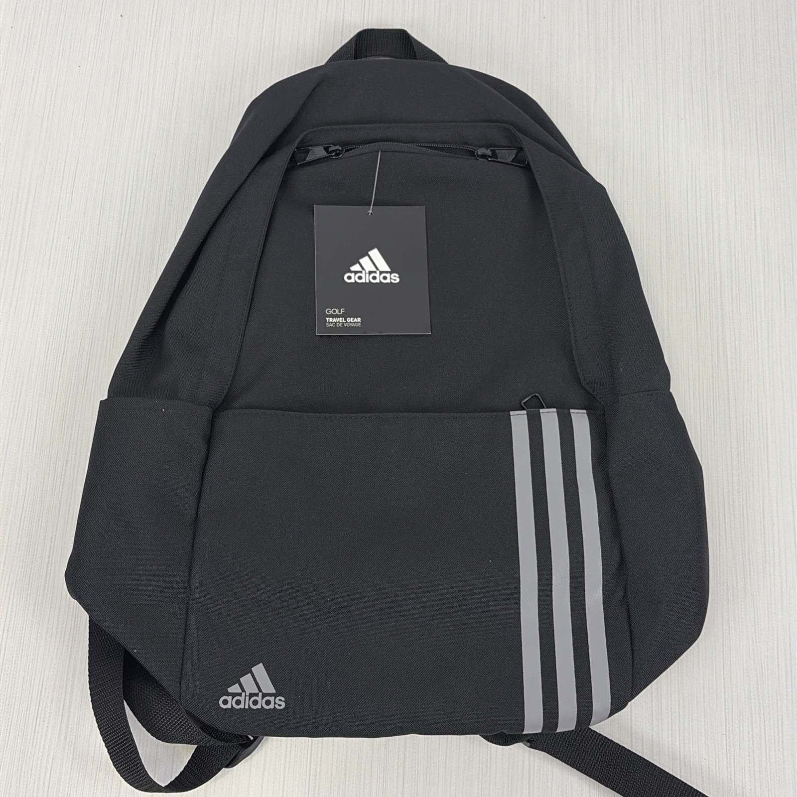 Adidas Golf Medium Black Backpack Bag 3 Gray Stripe DW9445 NWT