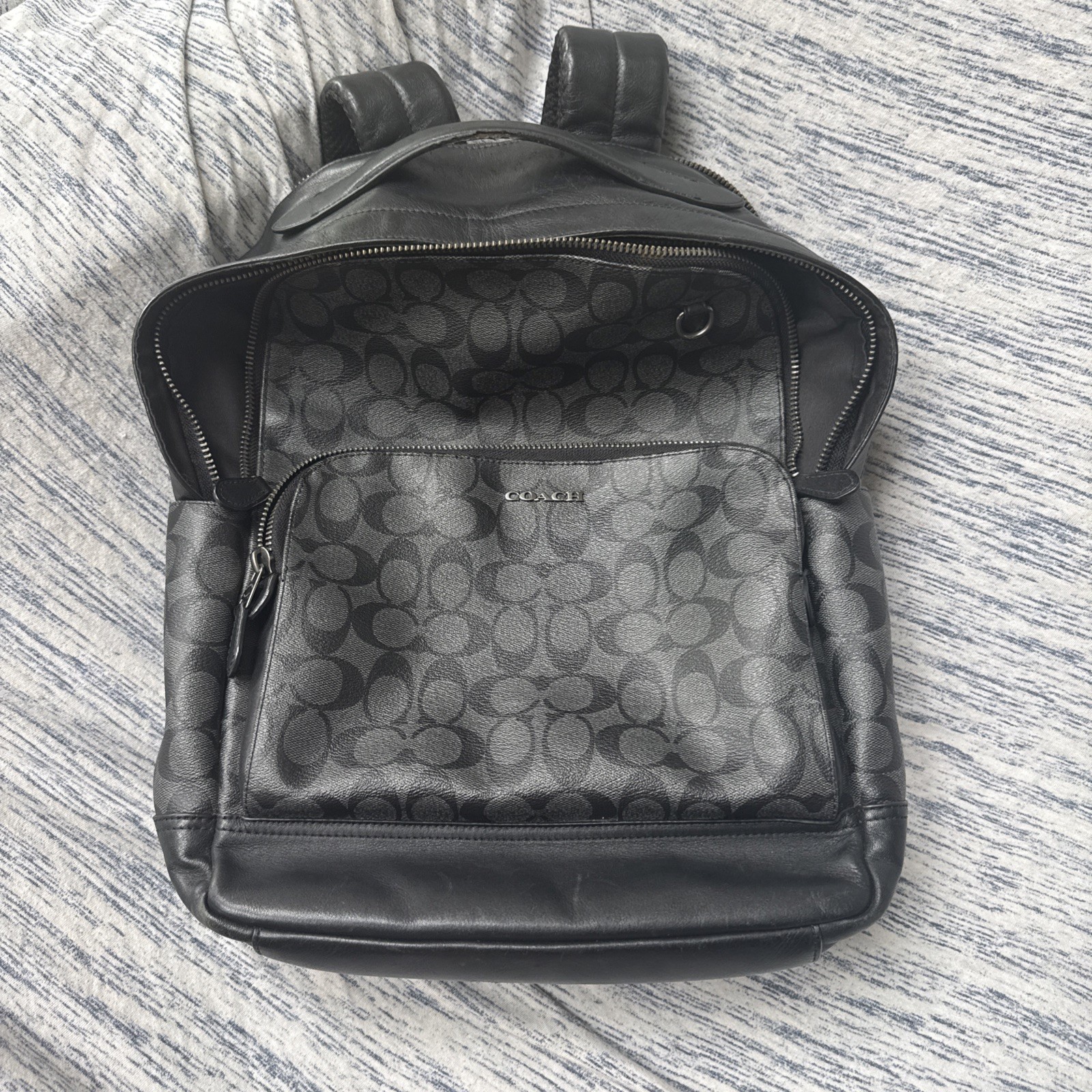 Coach Graham Black Leather Backpack Men’s Laptop Travel Bookbag