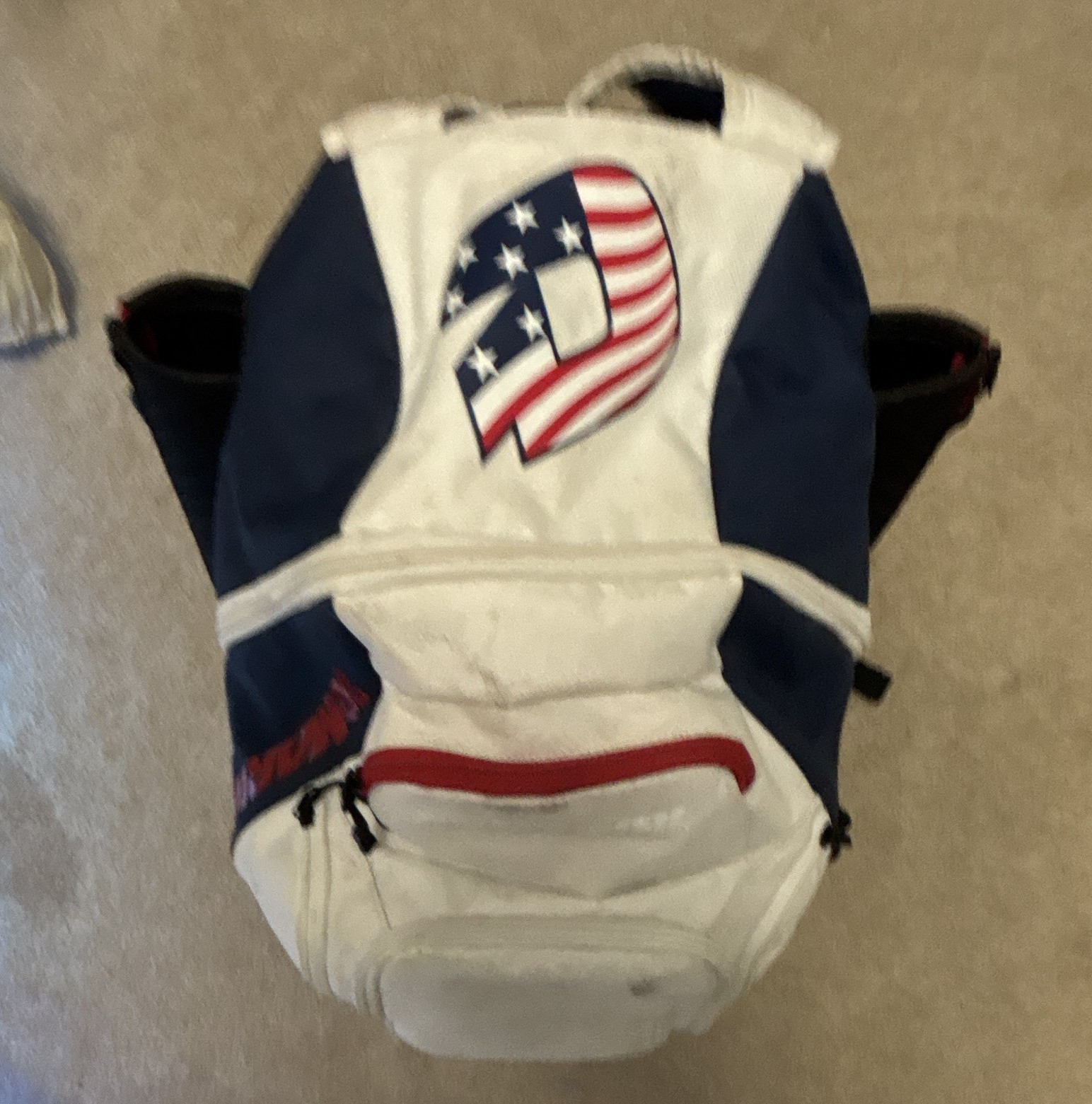 DeMarini USA Flag Colorblock Backpack White Blue Red Black Padded Zip Pockets