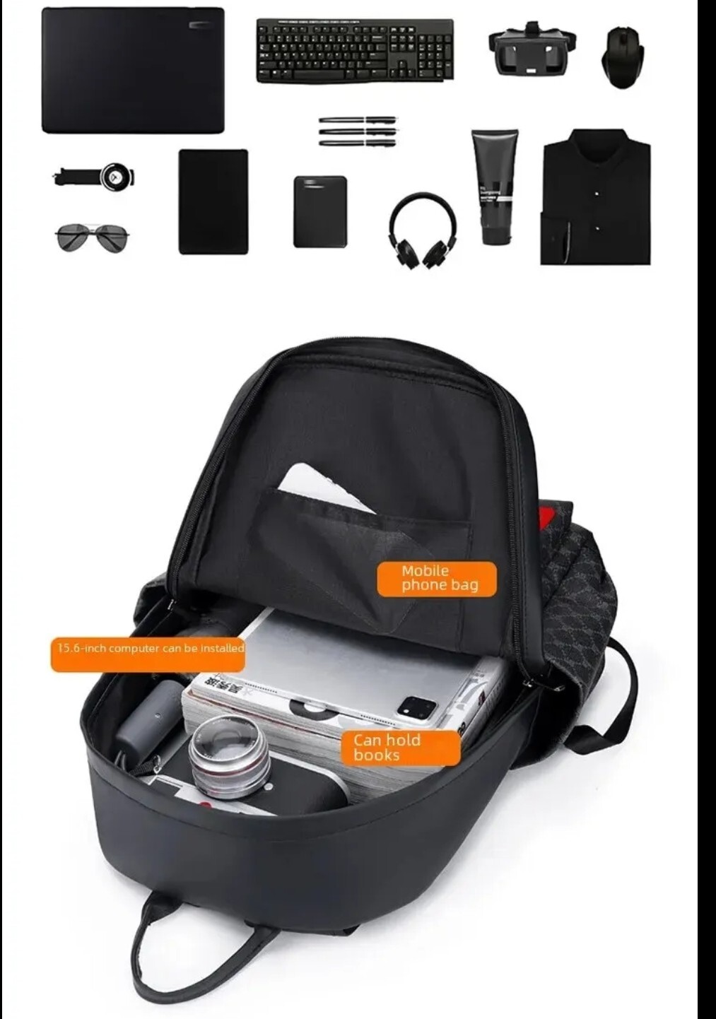 Men’s Backpack Multifunction School Travel Bag Work Bag Laptop Shark Mouth Man