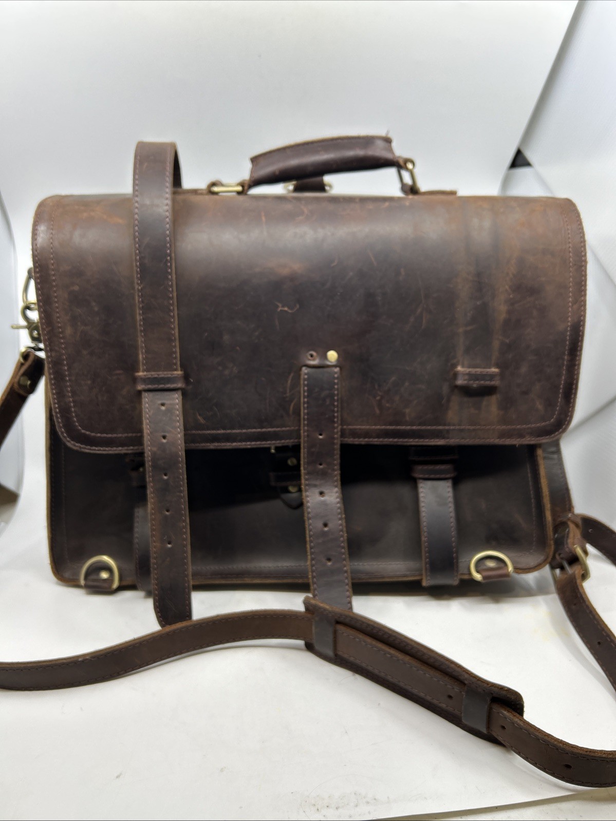 Kattee Men’s Leather Messenger Laptop Shoulder Bag Briefcase Brown LIGHTLY USED
