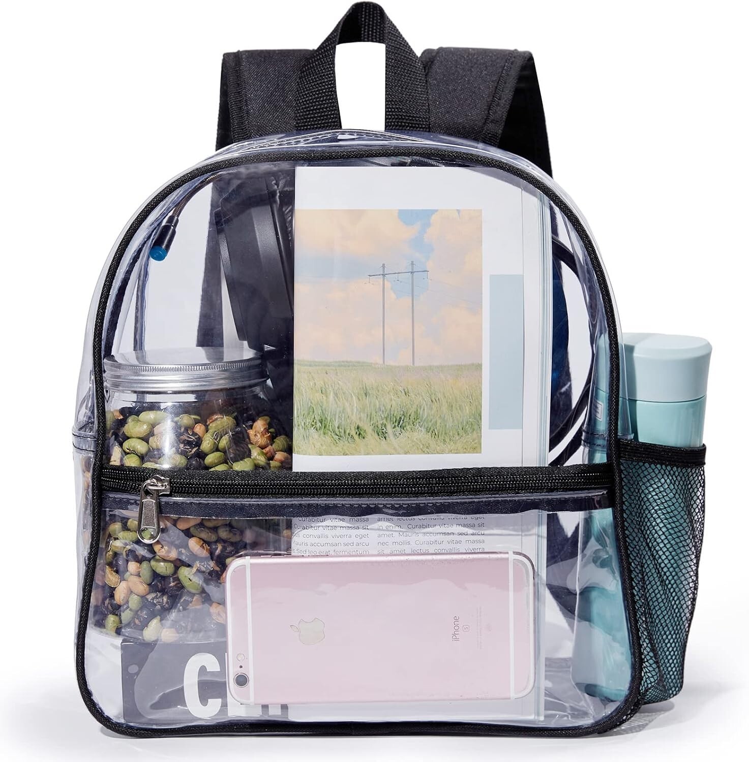 Mini Clear Backpack 12″x6″x12″ Stadium Approved See Through Bag Black