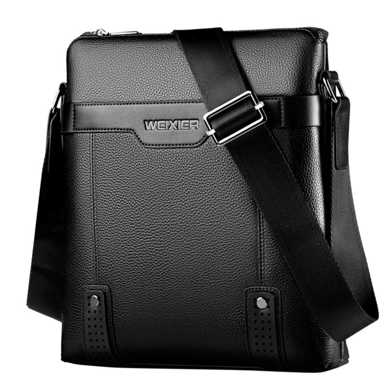 Solid Color Black Brown Leather Men’s Crossbody Bag, Casual Large Capacity.