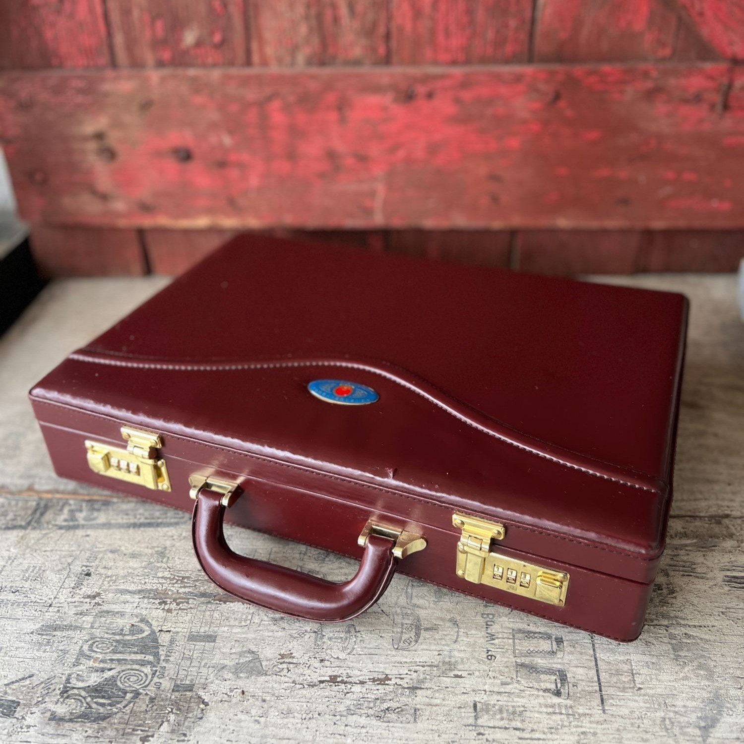 China Exquisite Foreign Affairs Gift Maroon Leather Briefcase 16.5″