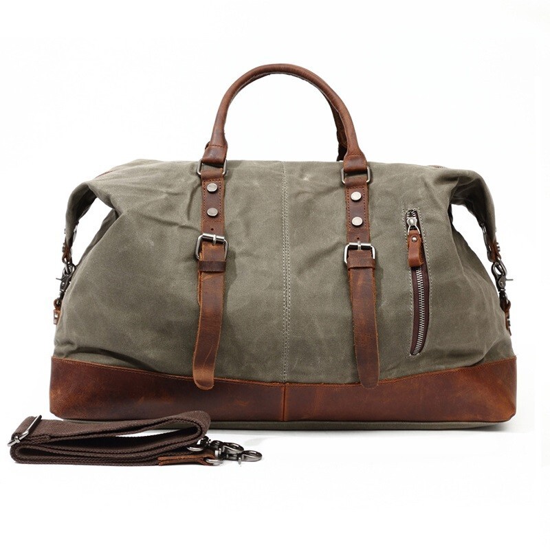 Oversized Weekender Duffle Bag Canvas Leather Trim Travel Luggage