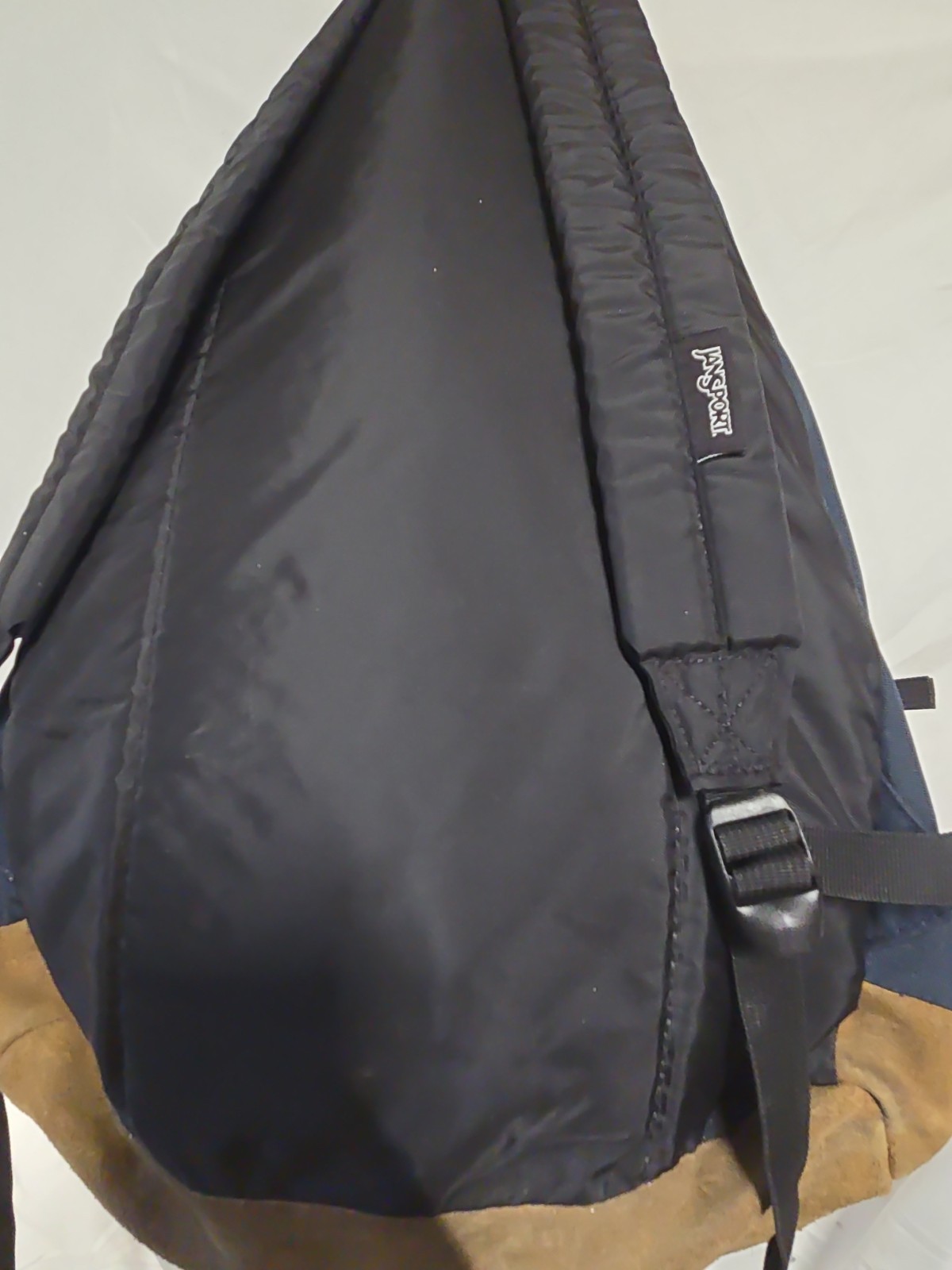 Jansport Backpack Navy Blue Suede Leather Bottom Retro Travel School Hiking Bag