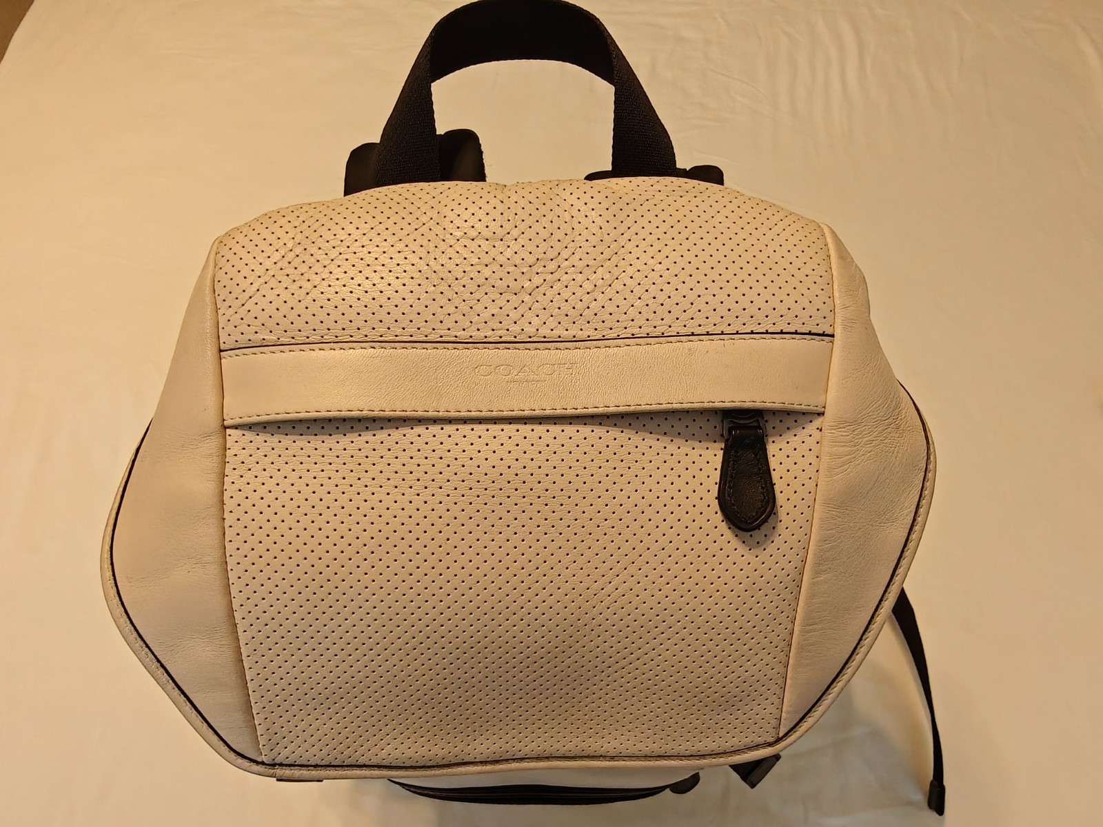 Coach Terrain Trek Backpack Perforated Leather Laptop Bag Black Chalk F57477