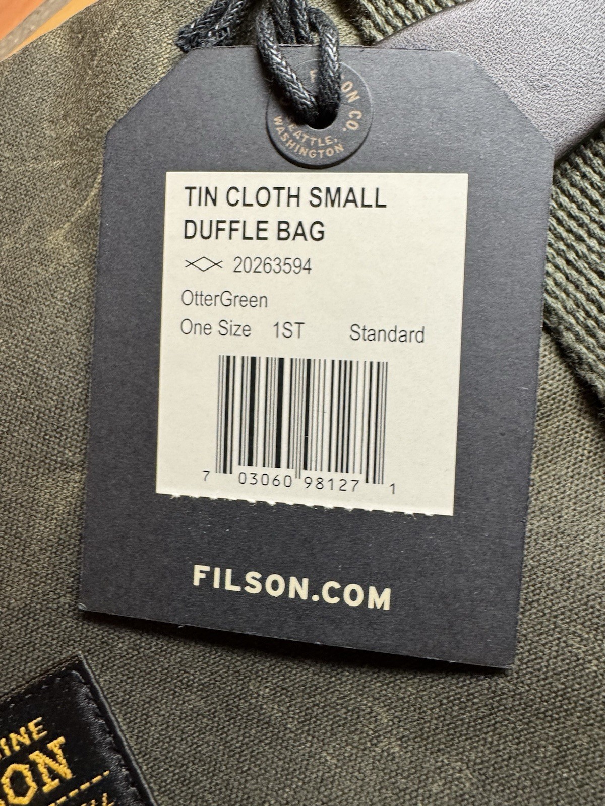 FILSON SMALL TIN CLOTH DUFFLE BAG OTTER GREEN OS NWT 20% Off MSRP