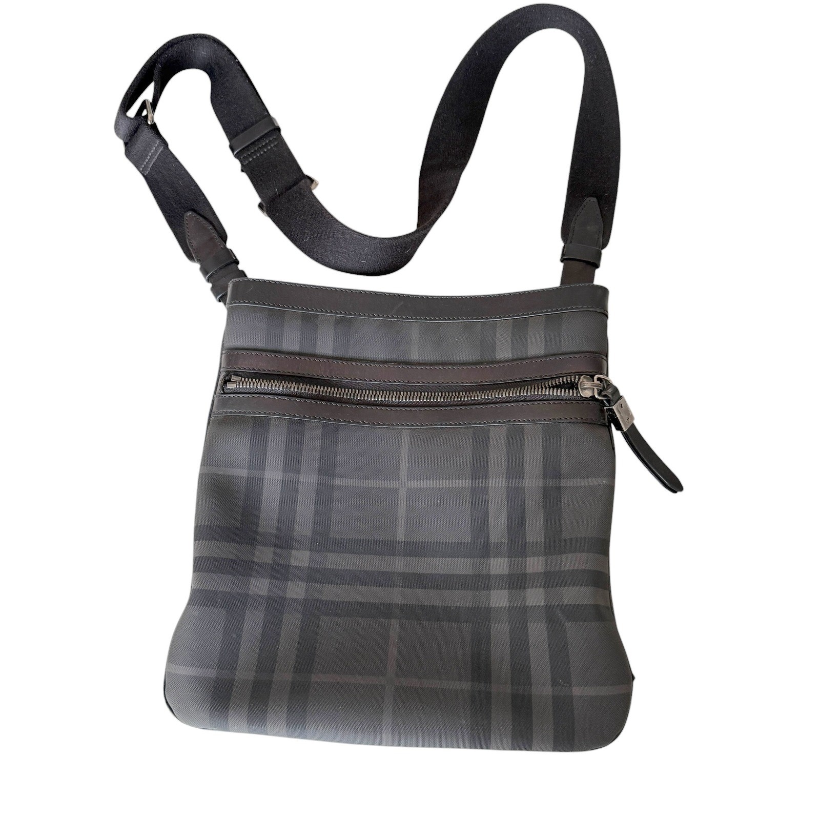 Burberry London Vintage Smoked Check Messenger Bag Charcoal Grey Black Crossbody