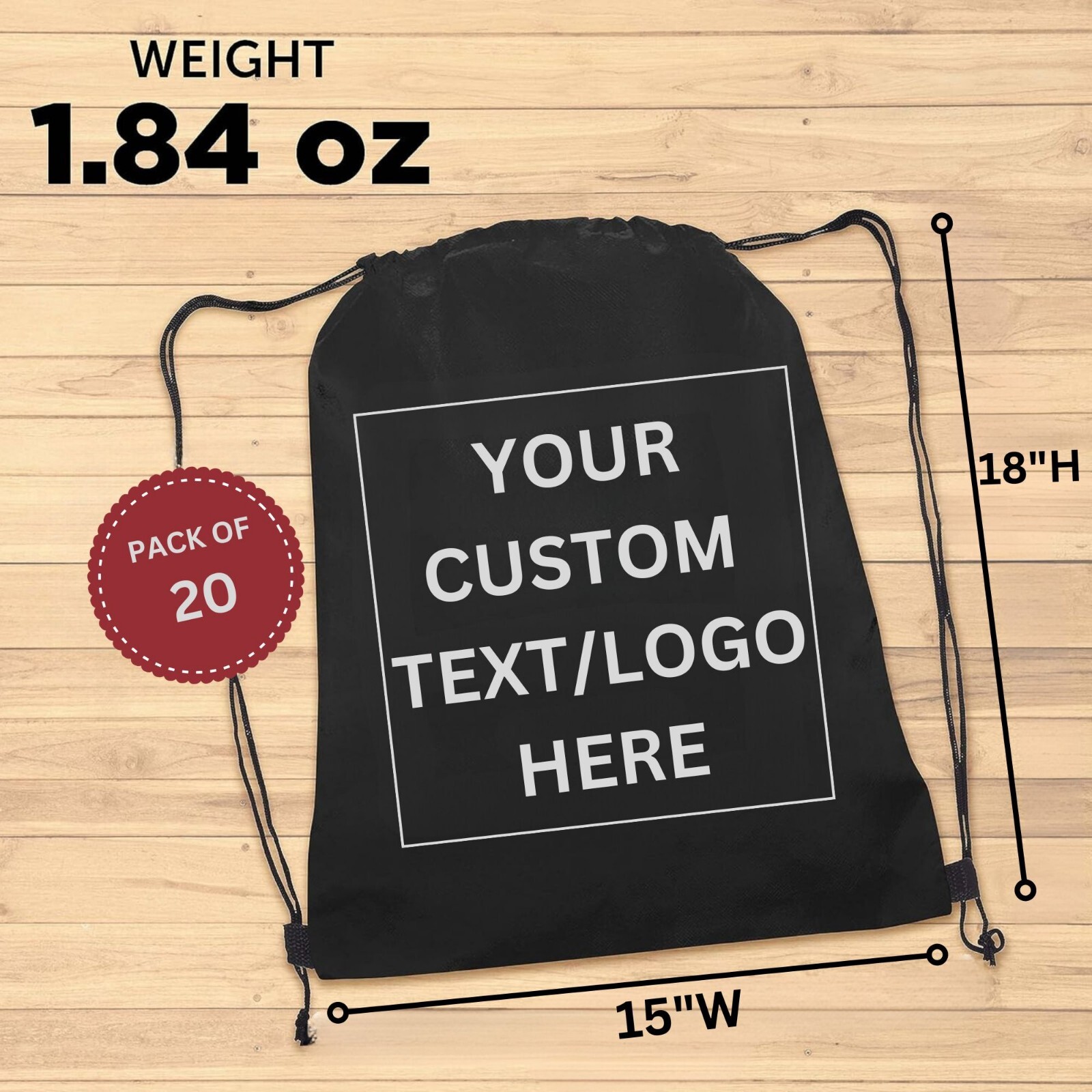 Custom Non-Woven Drawstring Backpacks Personalized Bulk Pack 20-50-100 and 500