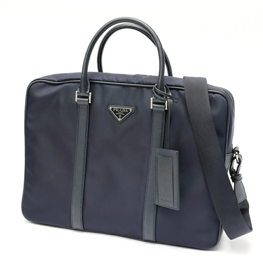 PRADA Nylon Saffiano Leather Briefcase 2Ve661 Navy