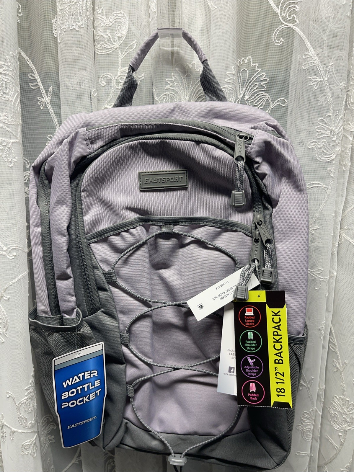 Eastsport Unisex Apex Sport 18″ Backpack, Thistle Purple Gray UNISEX NWT