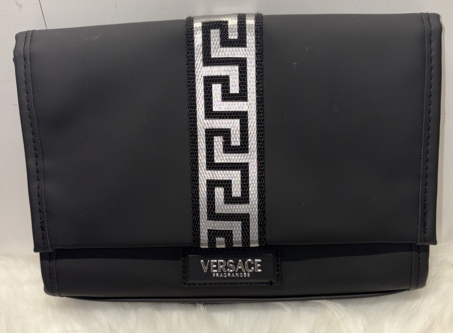 VERSACE Men’s Bag Pouch Cologne Fragrance Black Silver Institutional Travel