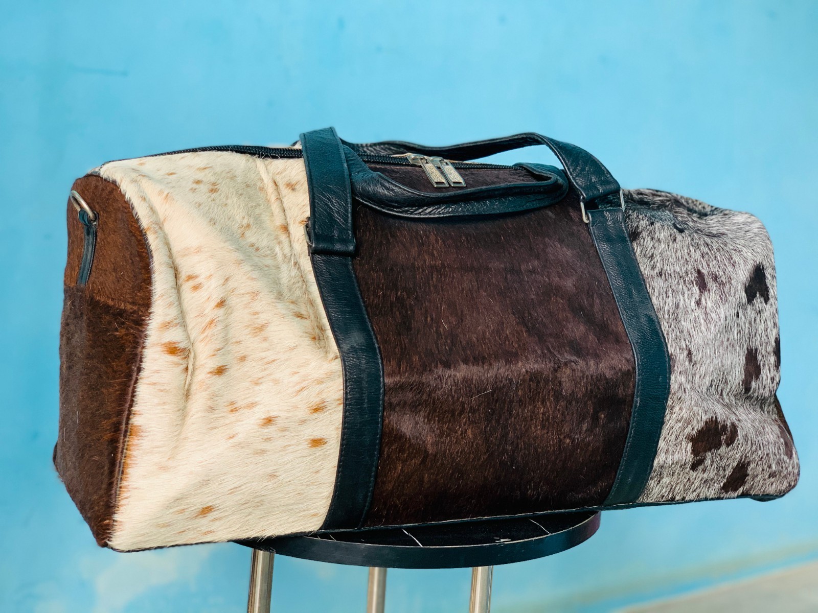 100% Genuine Cowhide Duffle Bag – Hair-On Leather Travel Bag durable