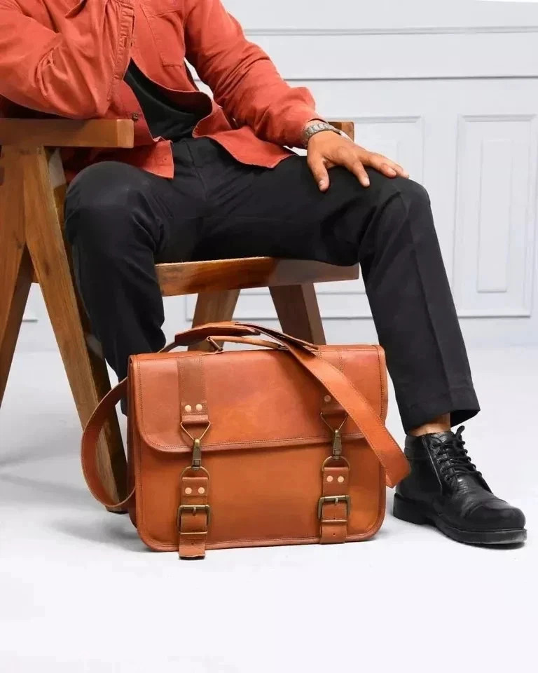 Men’s Pull-Up Leather Everyday Briefcase Laptop Case Messenger Shoulder Bag