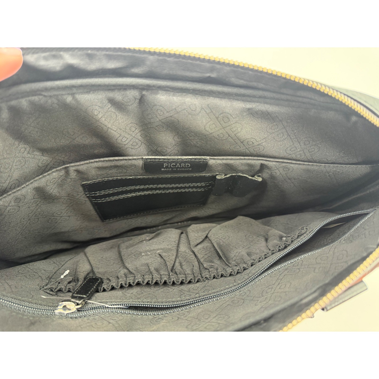 Picard Black Leather Briefcase Slim Laptop Bag Made in Europe NWT